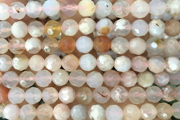 AGAT08 15 inches 8mm faceted round sakura agate gemstone beads