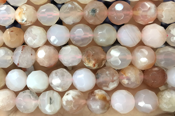 AGAT09 15 inches 10mm faceted round sakura agate gemstone beads