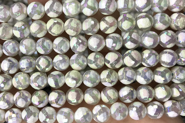 AGAT23 15 inches 8mm faceted round AB-color tibetan agate beads