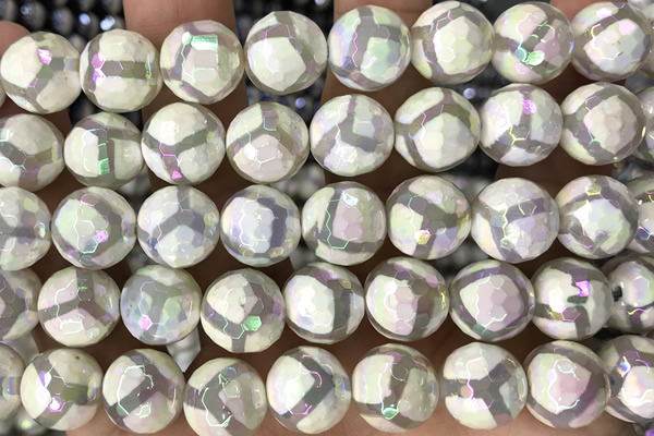 AGAT25 15 inches 12mm faceted round AB-color tibetan agate beads