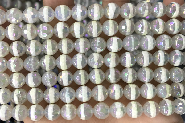 AGAT29 15 inches 8mm faceted round AB-color tibetan agate beads