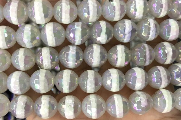 AGAT31 15 inches 12mm faceted round AB-color tibetan agate beads