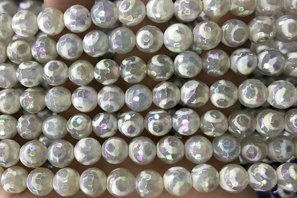 AGAT34 15 inches 8mm faceted round AB-color tibetan agate beads