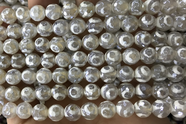 AGAT37 15 inches 8mm faceted round AB-color tibetan agate beads