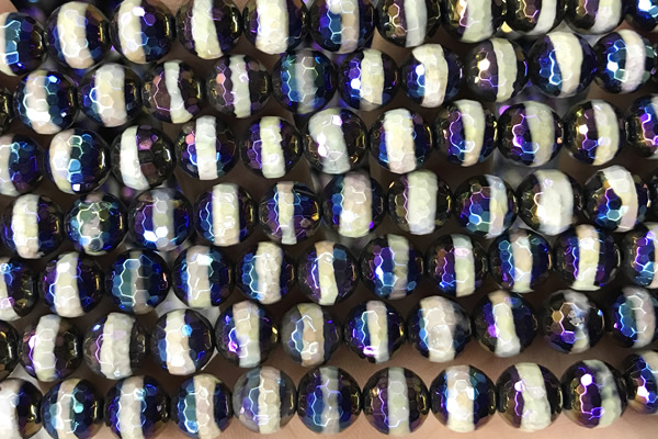 AGAT43 15 inches 8mm faceted round AB-color tibetan agate beads