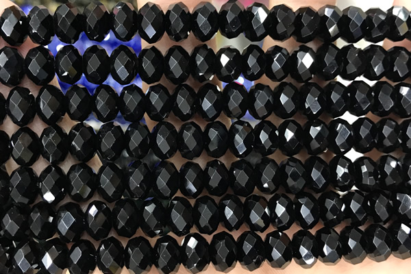 AGAT67 15 inches 5*8mm faceted rondelle black onyx gemstone beads