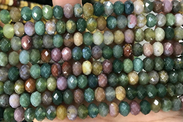 AGAT73 15 inches 5*8mm faceted rondelle Indian agate gemstone beads