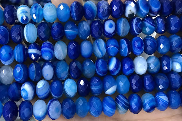 AGAT91 15 inches 6*10mm faceted rondelle banded agate gemstone beads