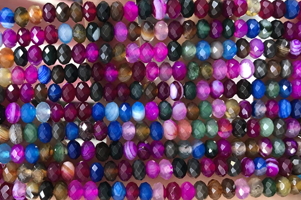 AGAT96 15 inches 4*6mm faceted rondelle banded agate gemstone beads