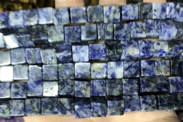 CUBE196 15 inches 8mm cube blue spot stone gemstone beads