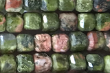 CUBE26 15 inches 3mm faceted cube unakite gemstone beads