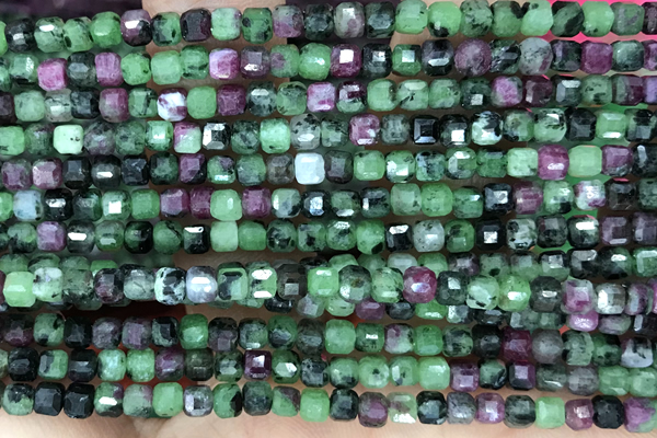 CUBE73 15 inches 3mm faceted cube ruby zoisite gemstone beads