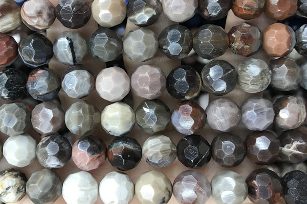 JASP02 15 inches 10mm faceted round wooden jasper gemstone beads