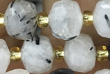 ROND134 15 inches 6*8mm faceted rondelle black rutilated quartz beads