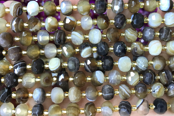 ROND150 15 inches 6*8mm faceted rondelle banded agate beads