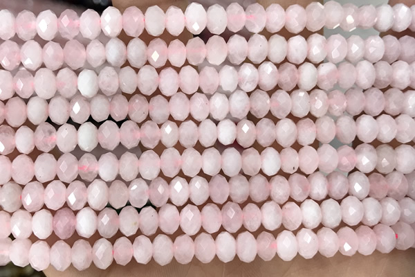 ROSE02 15 inches 4*6mm faceted rondelle rose quartz gemstone beads