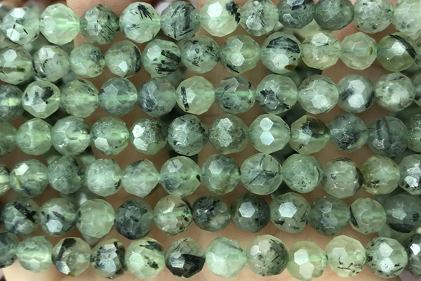 RUTI01 15 inches 8mm faceted round green rutilated quartz beads