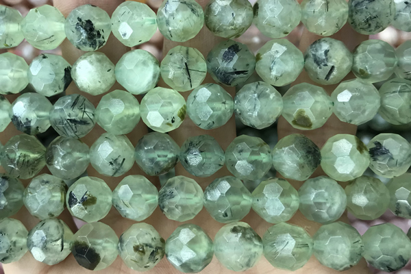 RUTI02 15 inches 10mm faceted round green rutilated quartz beads