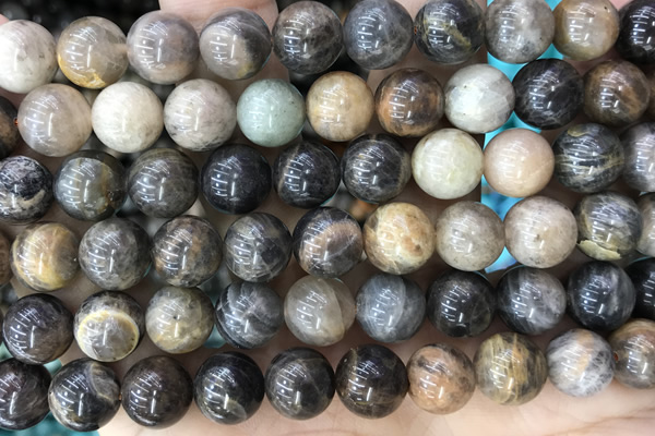 SUNS07 15 inches 10mm round black sunstone gemstone beads