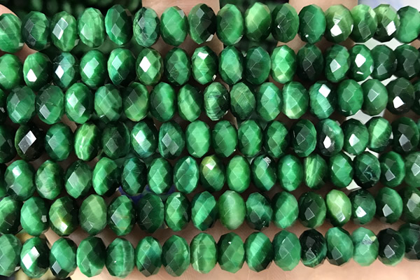 TIGE05 15 inches 5*8mm faceted rondelle green tiger eye beads