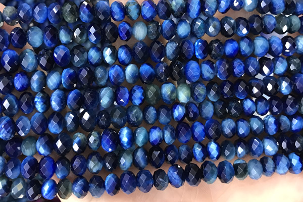 TIGE18 15 inches 4*6mm faceted rondelle blue tiger eye beads