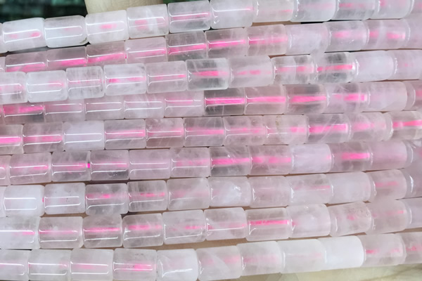 TUBE46 15 inches 6*8mm tube rose quartz gemstone beads