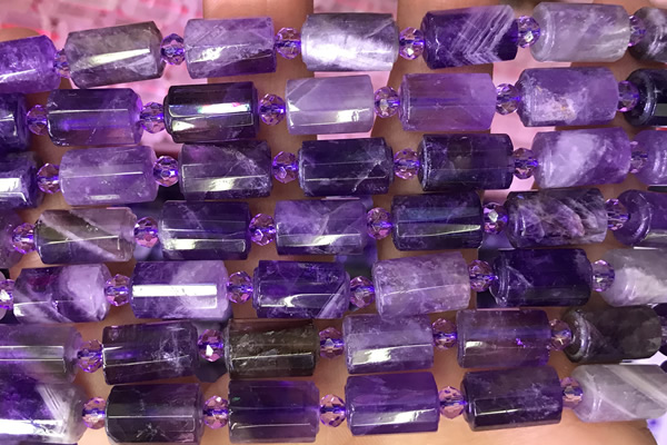 TUBE78 15 inches 8*12mm faceted tube amethyst gemstone beads