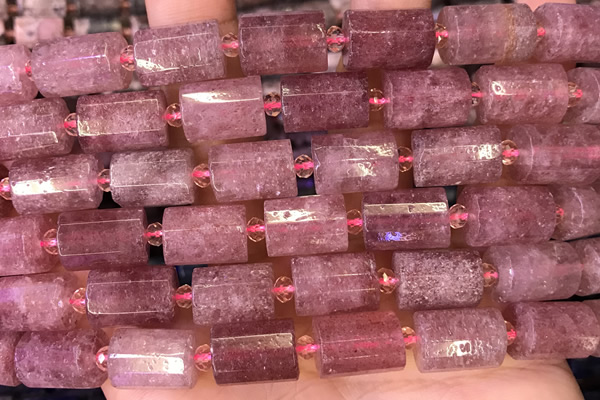 TUBE87 15 inches 10*14mm faceted tube strawberry quartz beads