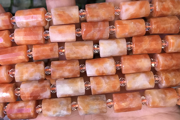 TUBE92 15 inches 10*14mm faceted tube orange calcite gemstone beads