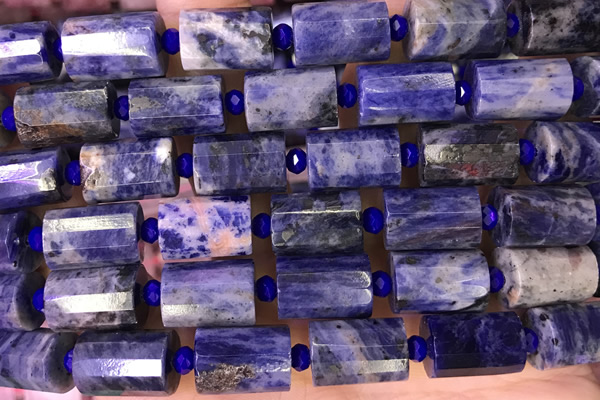 TUBE97 15 inches 10*14mm faceted tube sodalite gemstone beads