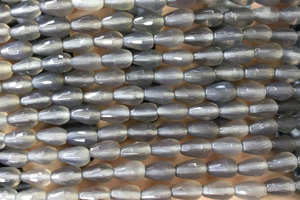 AGAT260 15 inches 6*9mm faceted teardrop grey agate beads