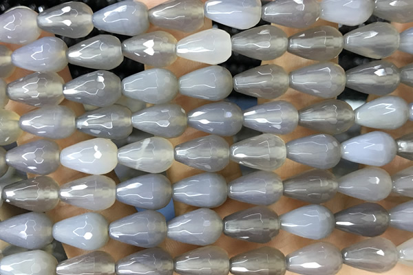 AGAT262 15 inches 8*12mm faceted teardrop grey agate beads