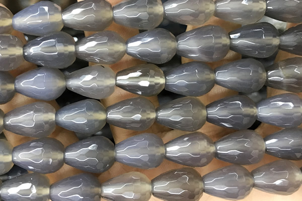 AGAT263 15 inches 10*14mm faceted teardrop grey agate beads