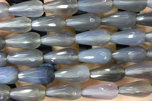 AGAT264 15 inches 10*20mm faceted teardrop grey agate beads