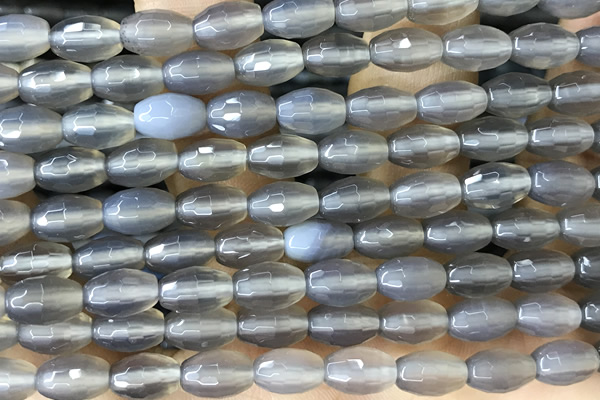 AGAT270 15 inches 6*9mm faceted rice grey agate beads