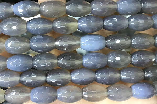 AGAT272 15 inches 10*14mm faceted rice grey agate beads