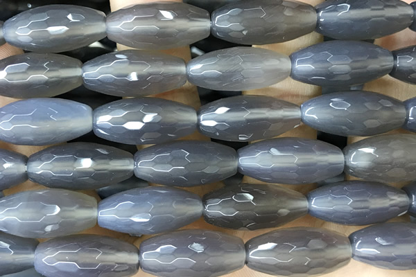 AGAT273 15 inches 10*22mm faceted rice grey agate beads