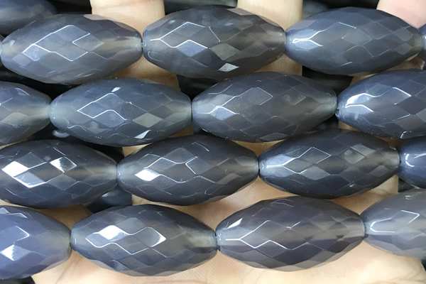 AGAT274 15 inches 15*30mm faceted rice grey agate beads