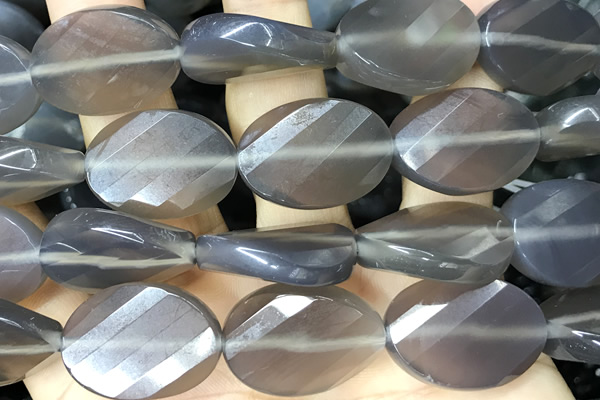 AGAT278 15 inches 18*25mm faceted twisted oval grey agate beads