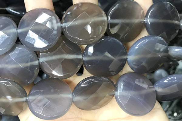 AGAT279 15 inches 25mm faceted coin grey agate beads