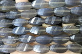 AGAT280 15 inches 10*20mm faceted twisted rice grey agate beads