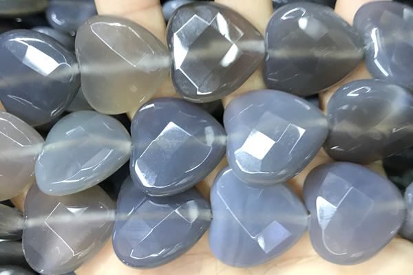 AGAT281 15 inches 25mm faceted heart grey agate beads