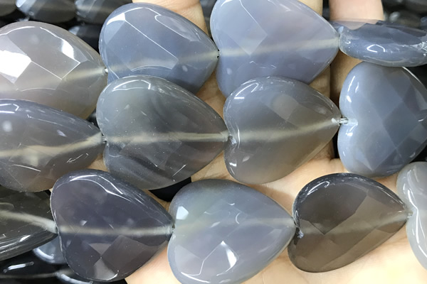 AGAT282 15 inches 30mm faceted heart grey agate beads