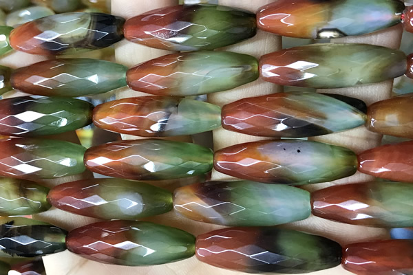 AGAT285 15 inches 10*30mm faceted rice rainbow agate beads