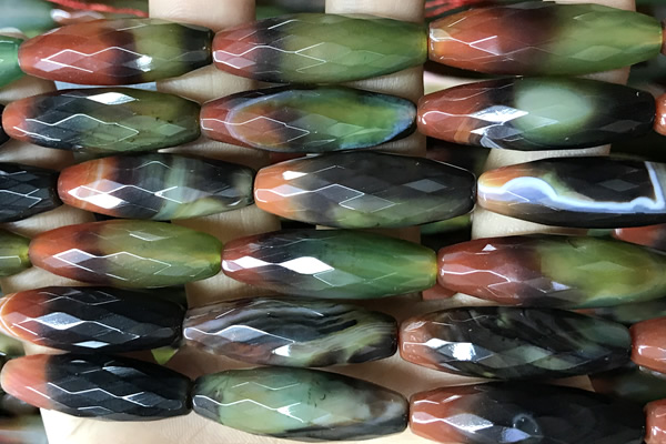 AGAT286 15 inches 10*30mm faceted rice rainbow agate beads