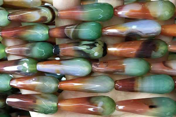 AGAT291 15 inches 10*30mm faceted teardrop rainbow agate beads