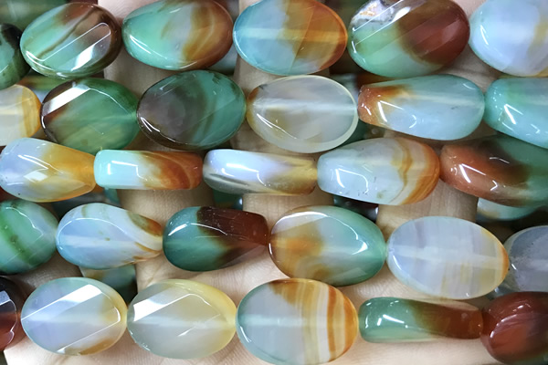 AGAT295 15 inches 13*18mm faceted twisted oval rainbow agate beads