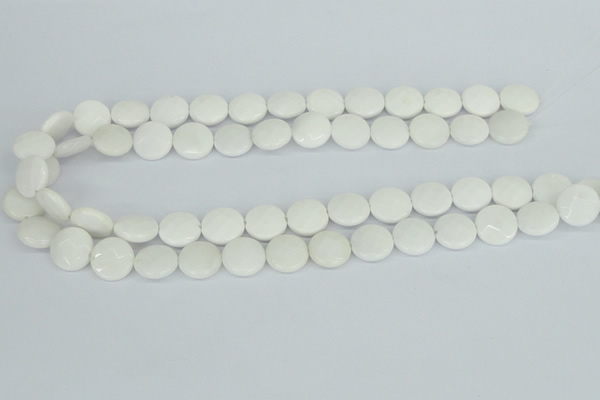 CAA01 15.5 inches 14mm faceted coin white agate gemstone beads