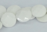 CAA02 15.5 inches 18mm faceted coin white agate gemstone beads