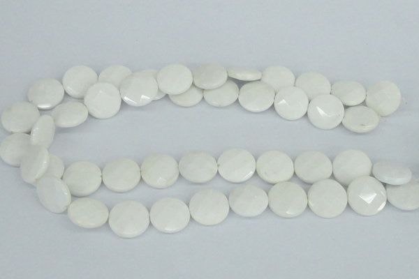 CAA02 15.5 inches 18mm faceted coin white agate gemstone beads